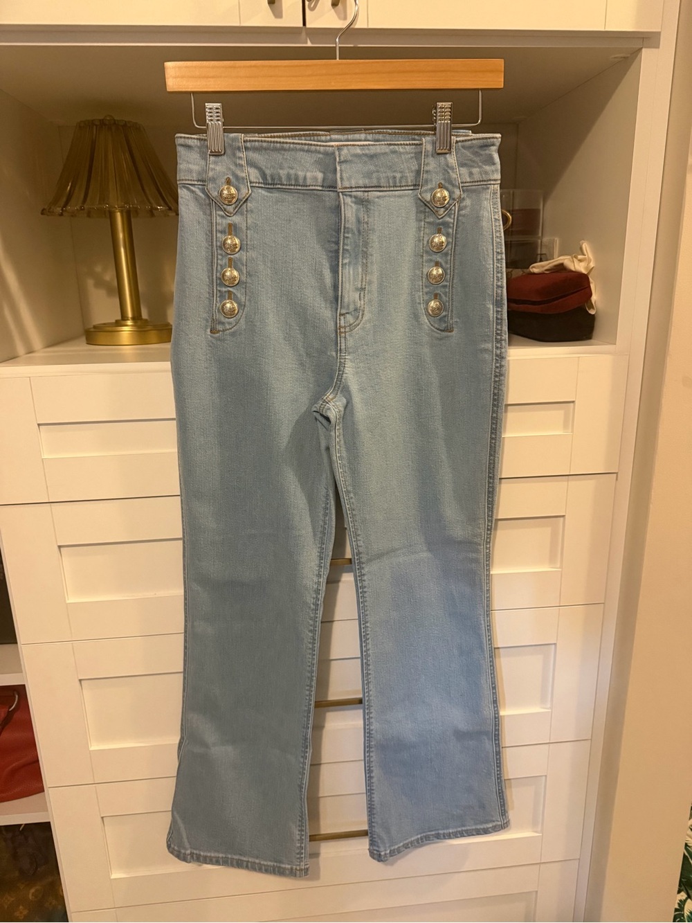 Derek Lam 10 Crosby Light Blue High-Rise Robertson CropSailor-Button Flare Jeans - Picture 4 of 10